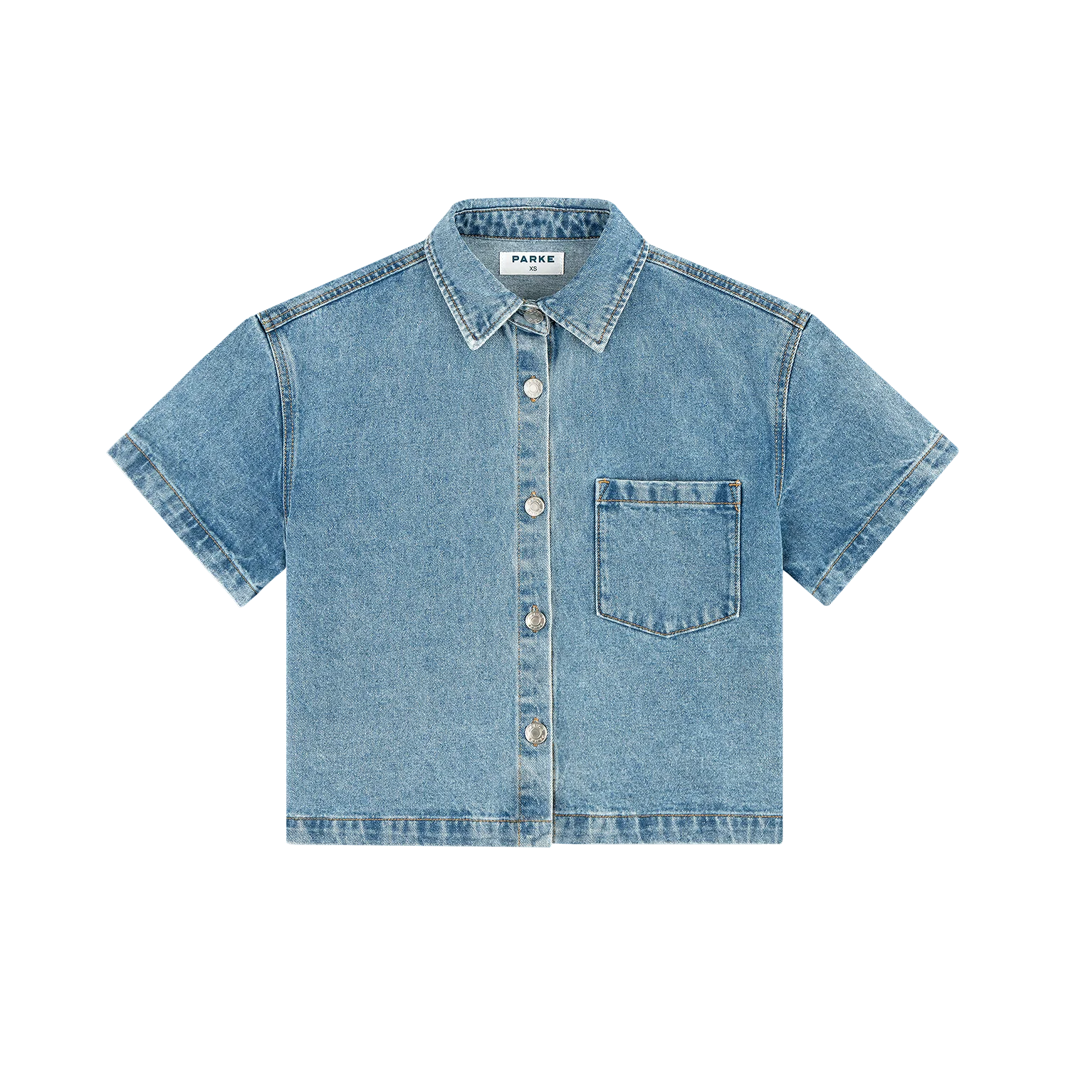 Cropped Short Sleeve Denim Shirt - Vintage Wash