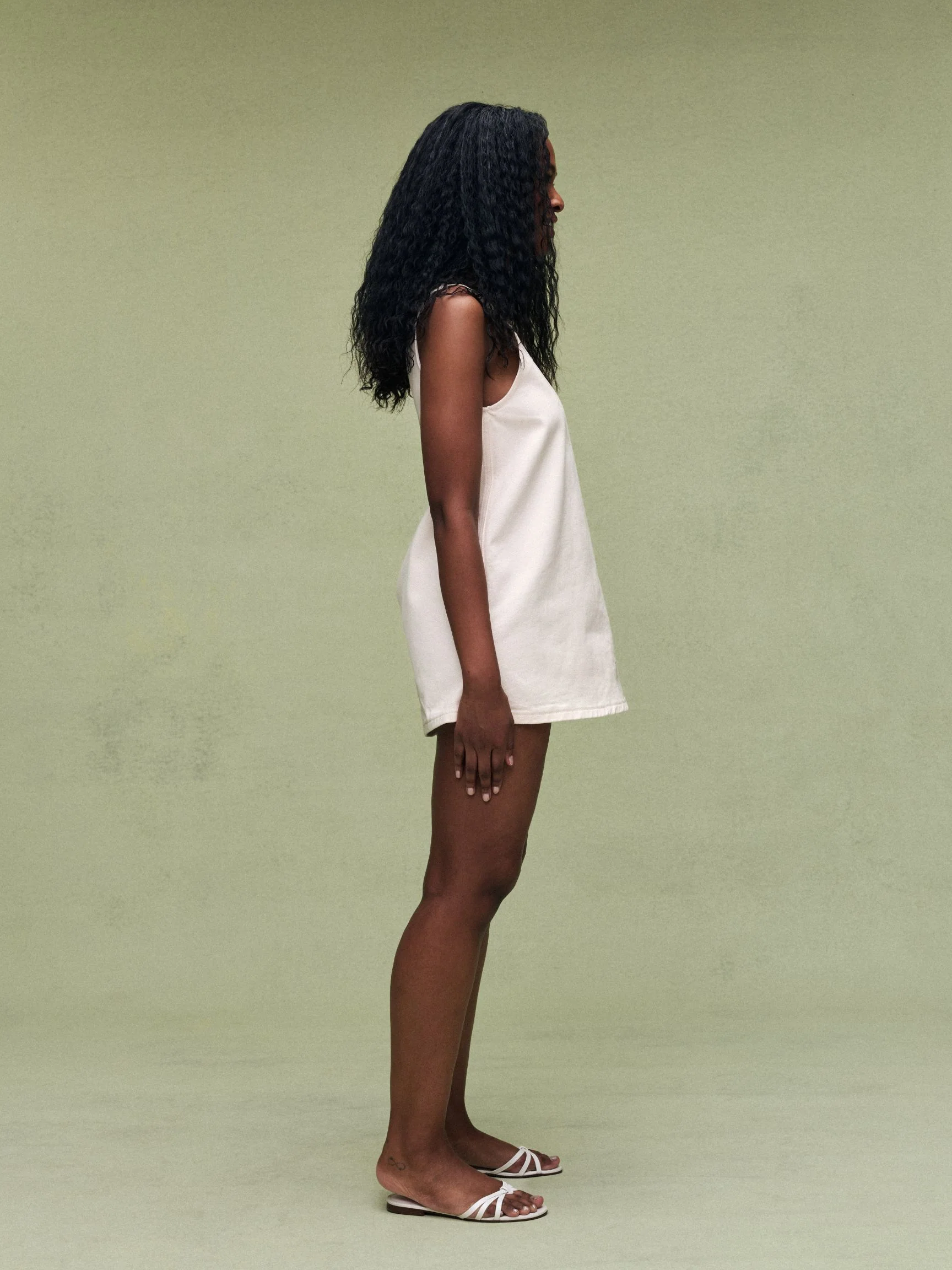 Denim Mini Dress - Cream - Image 3