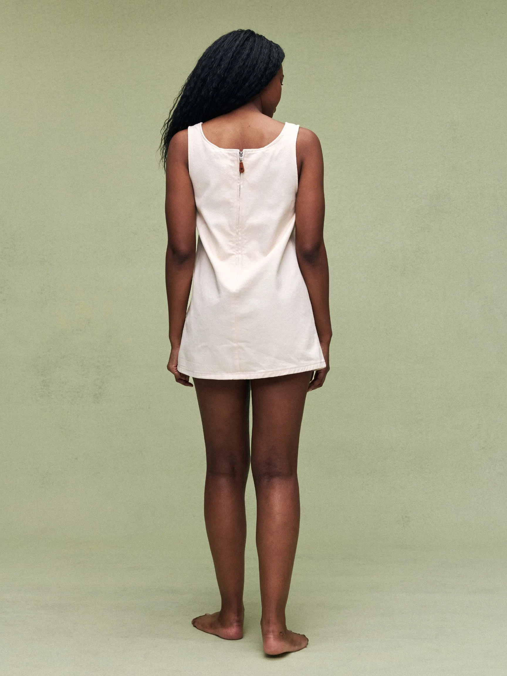 Denim Mini Dress - Cream - Image 4