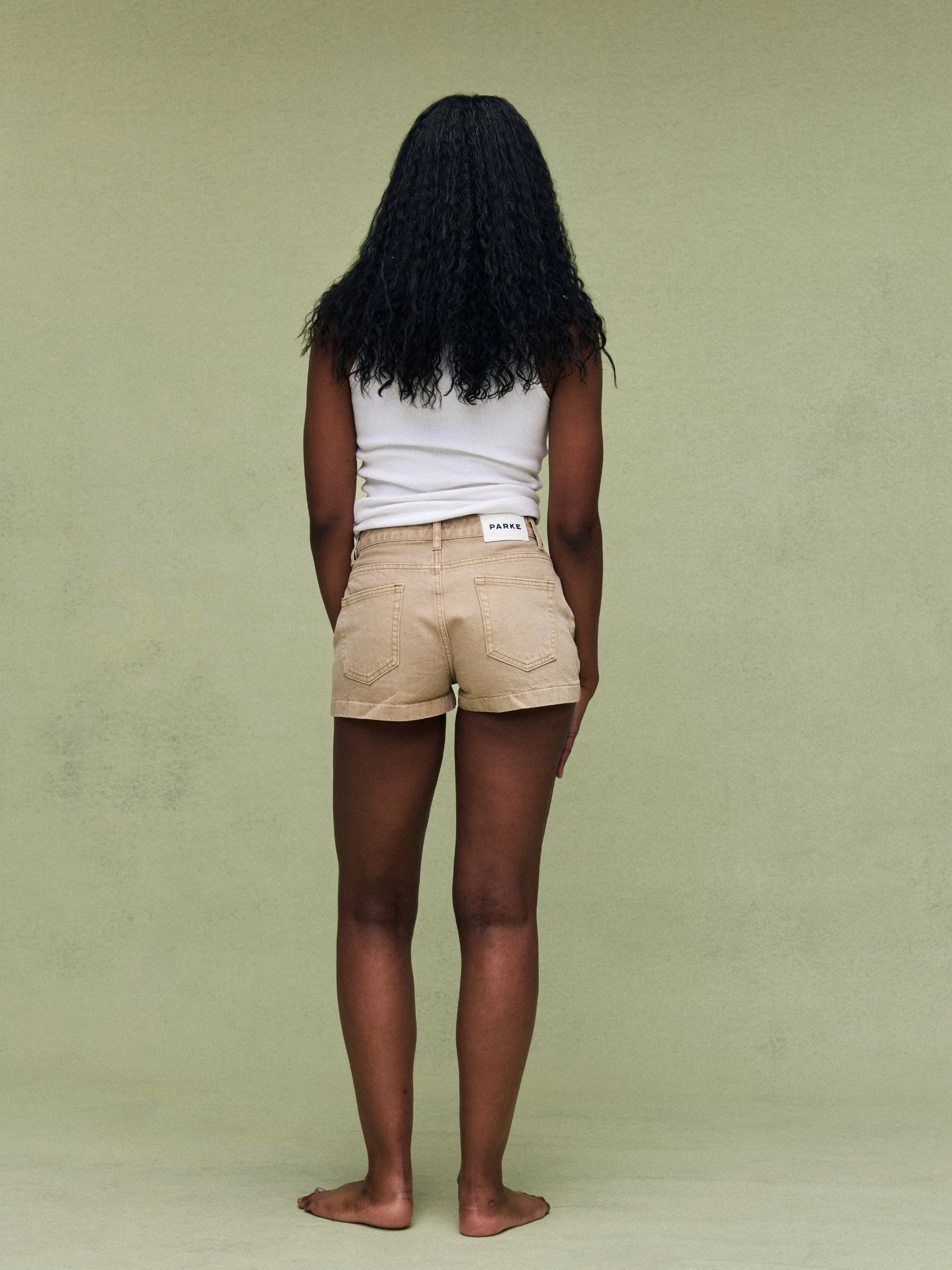 Denim Mini Shorts - Camel - Image 4