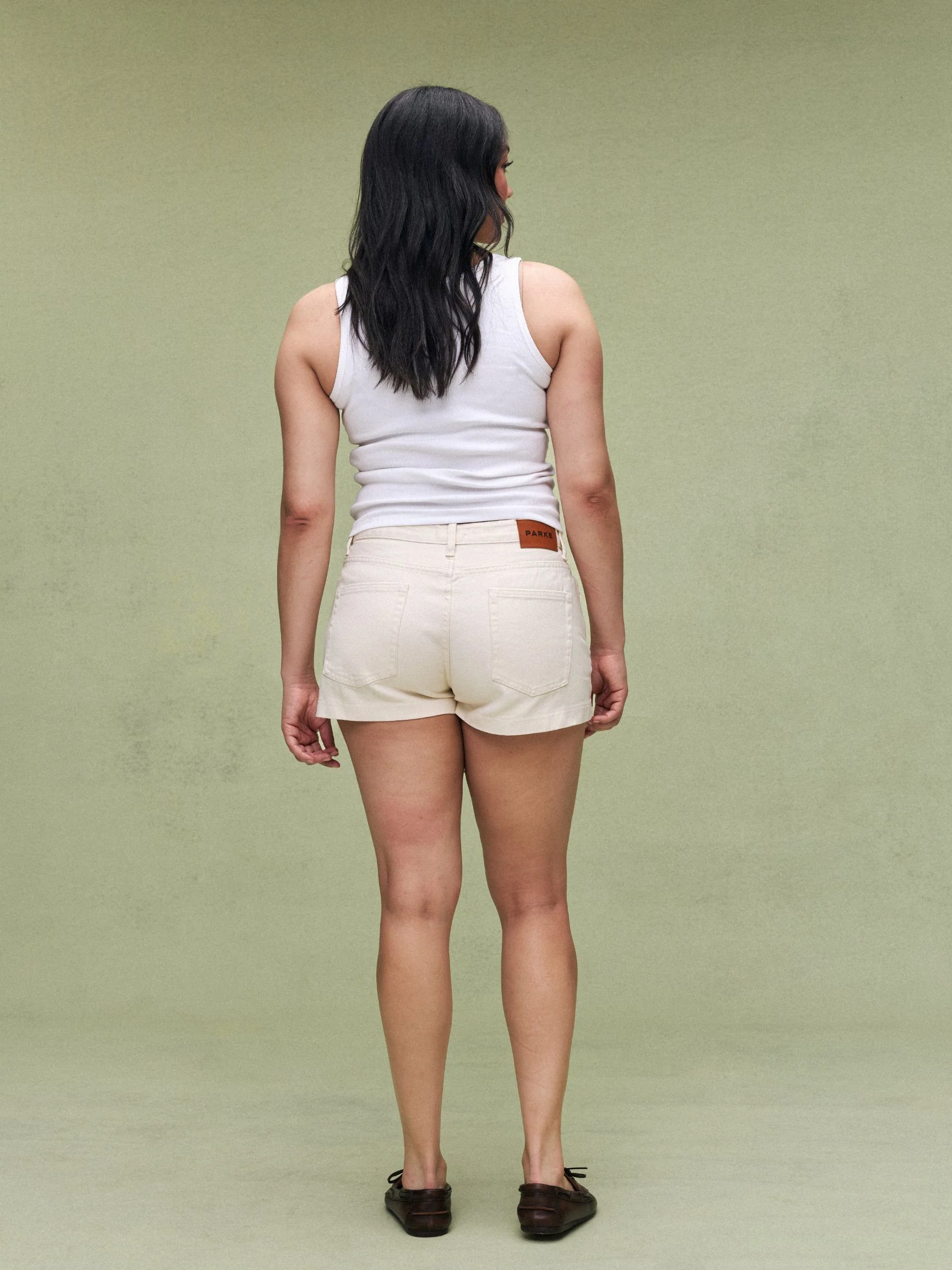 Denim Mini Shorts - Cream - Image 4