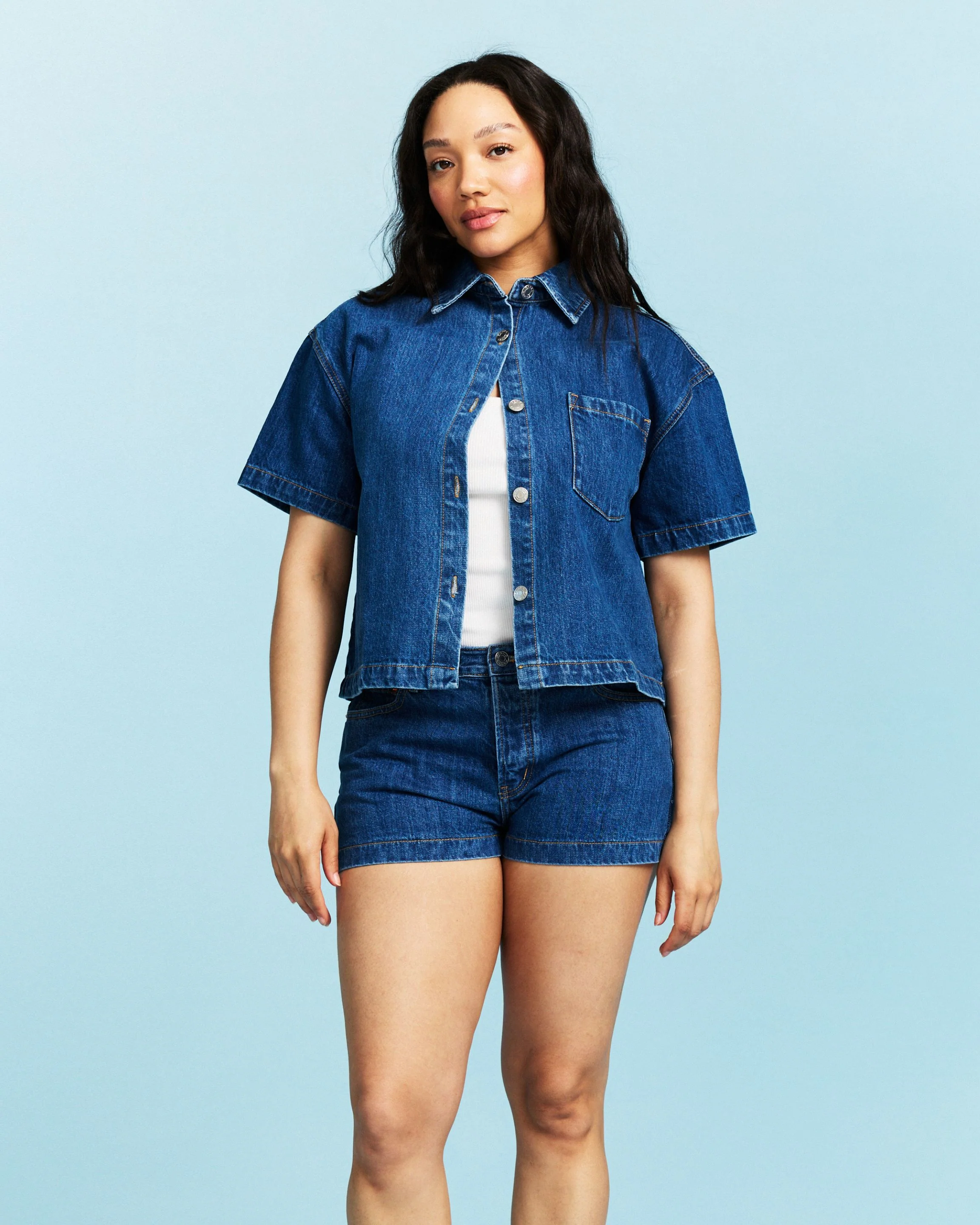 Denim Mini Shorts - Medium Wash - Image 2