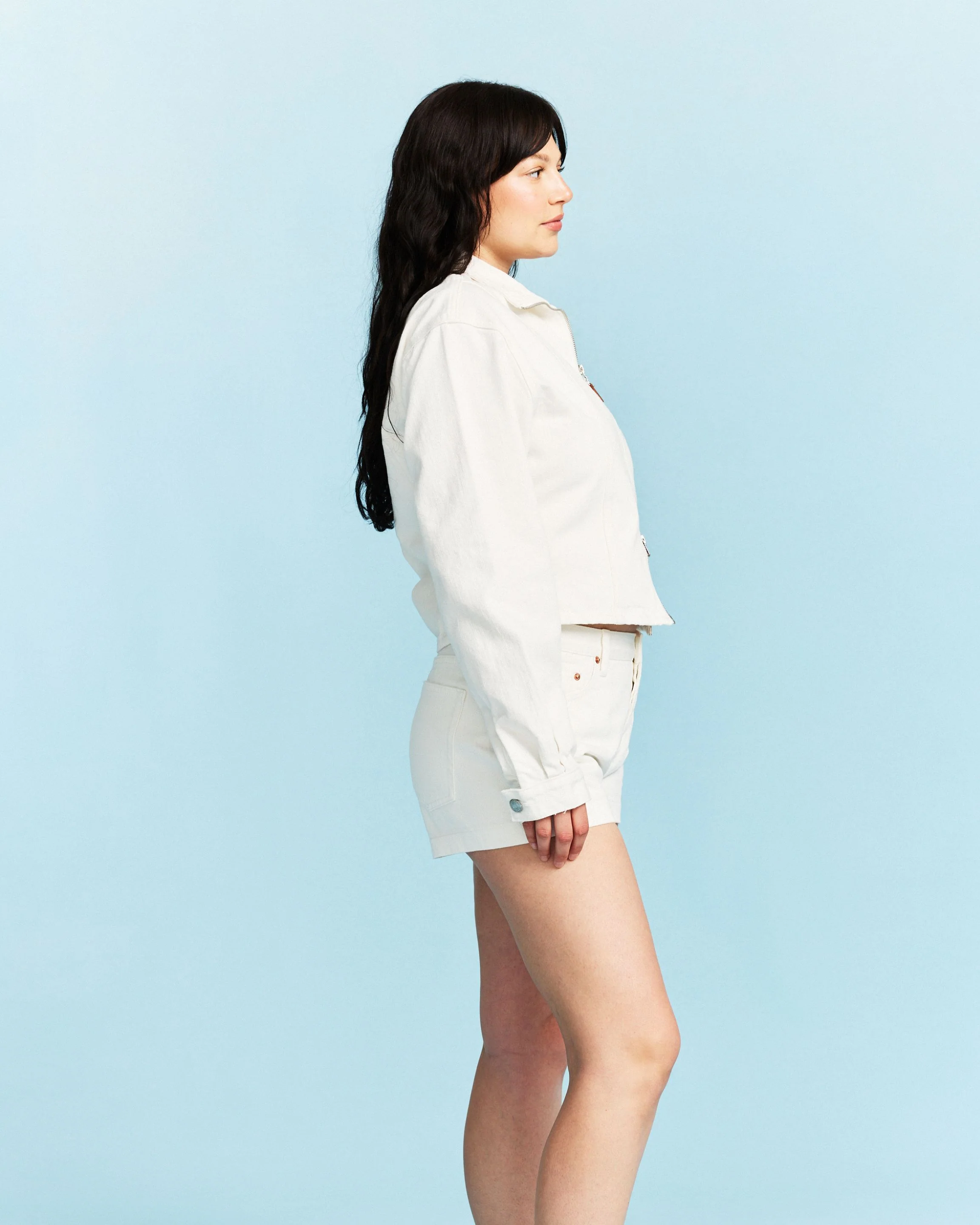 Denim Mini Shorts - White - Image 3