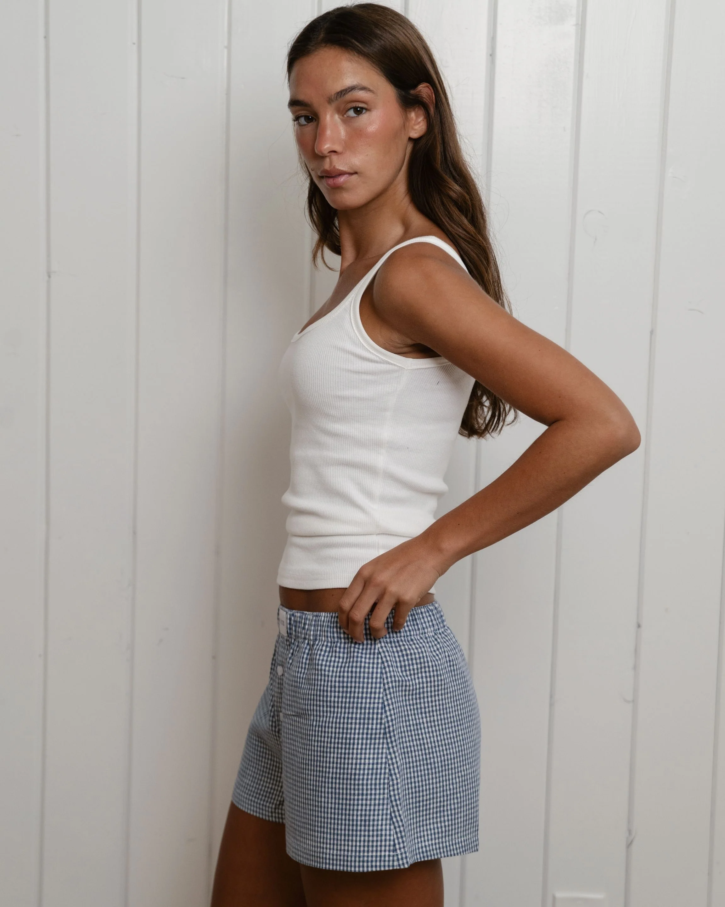 Gingham Linen Boxer Shorts - Blue Gingham - Image 3