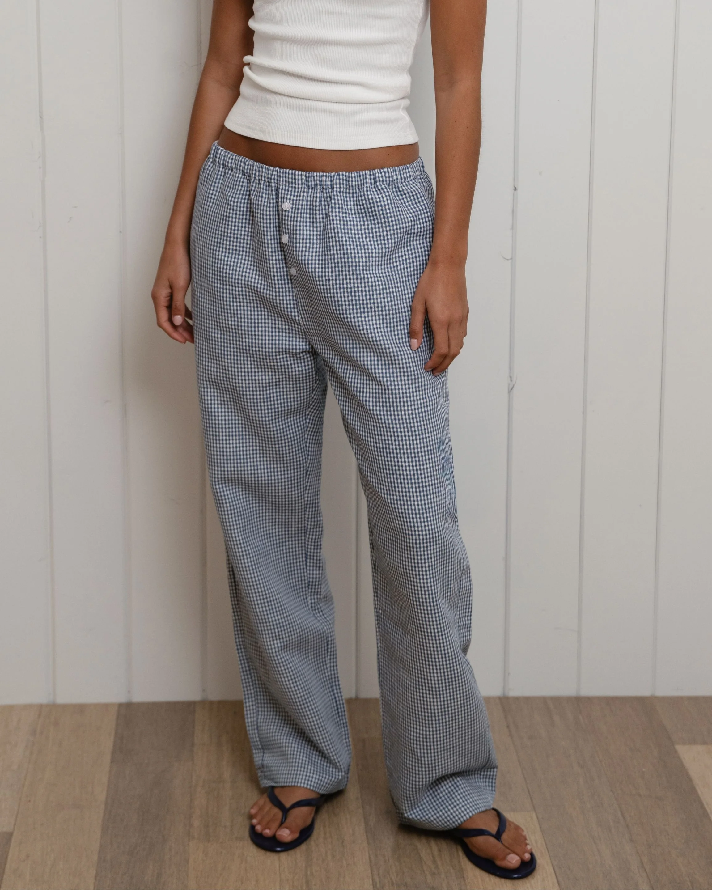 Gingham Linen Pants - Blue Gingham - Image 2