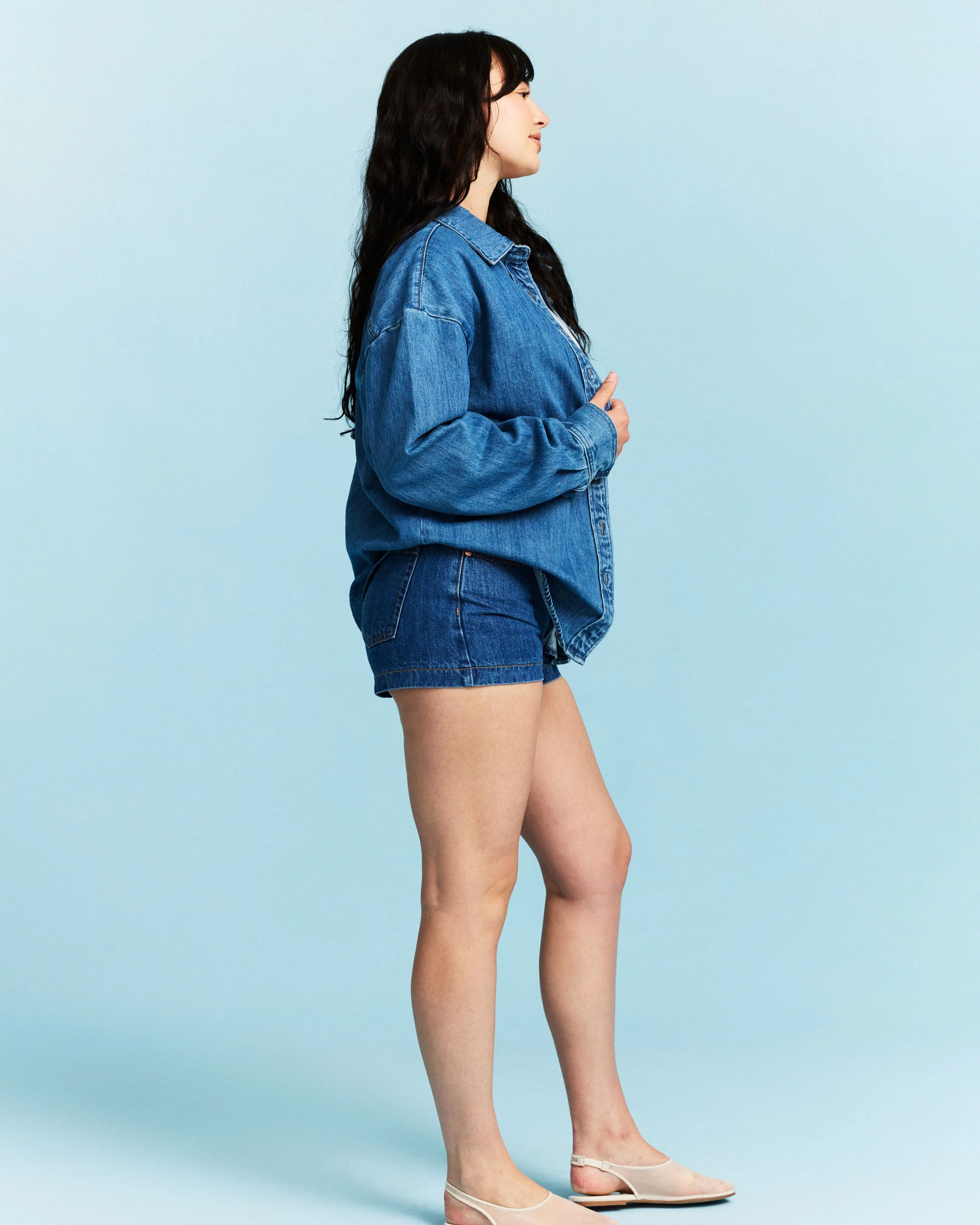 Long Sleeve Denim Shirt - Medium Wash - Image 3