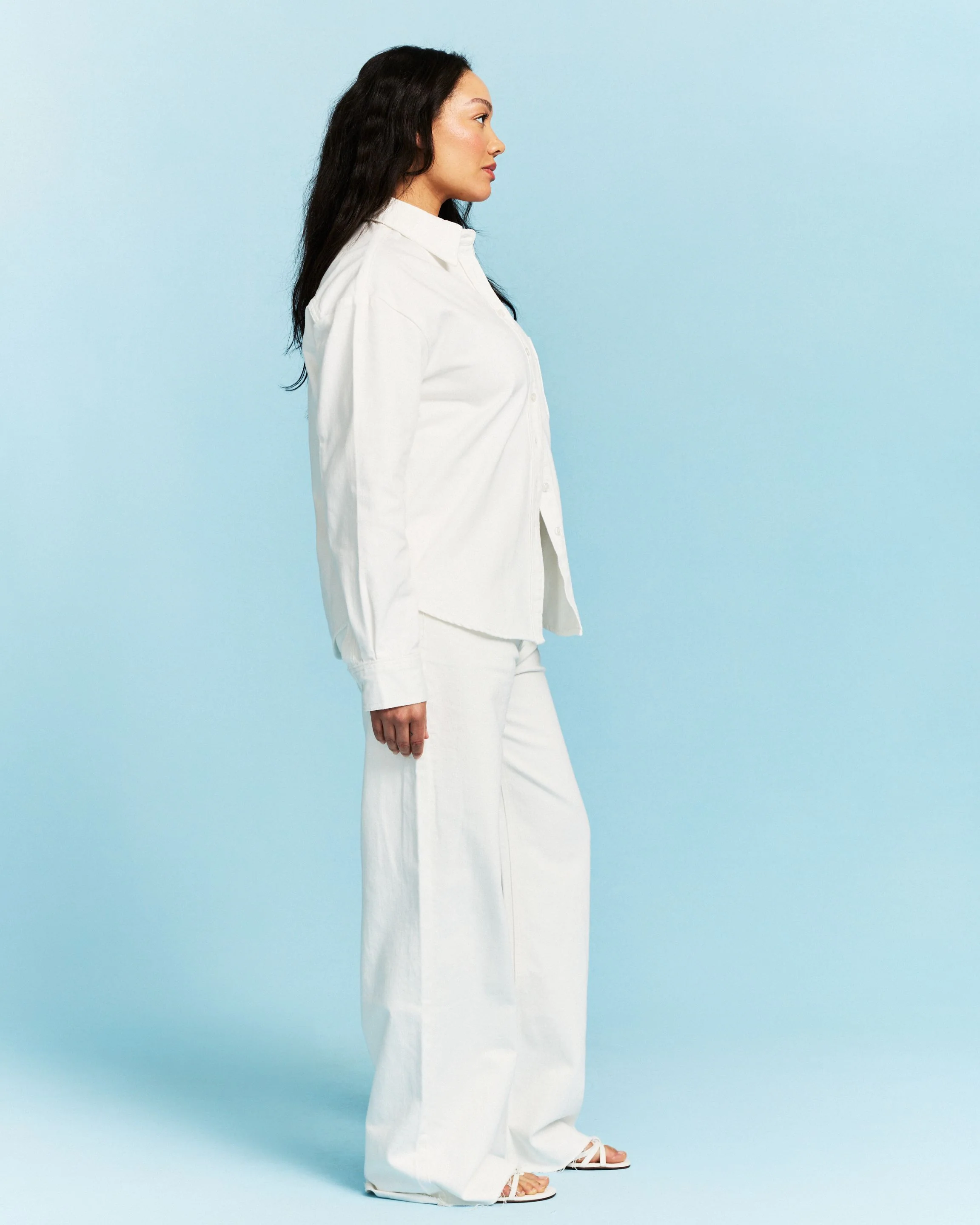 Long Sleeve Denim Shirt - White - Image 3