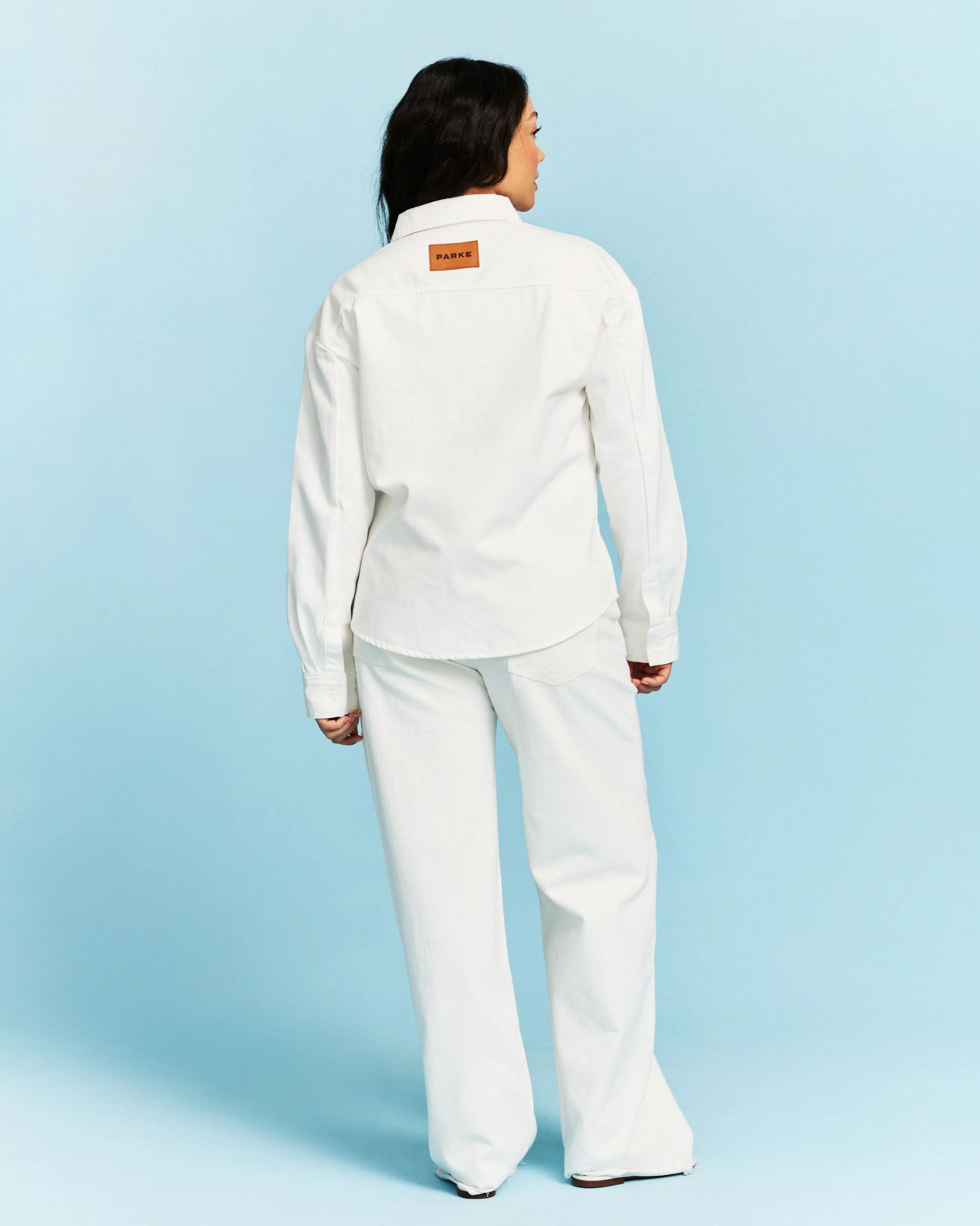 Long Sleeve Denim Shirt - White - Image 4