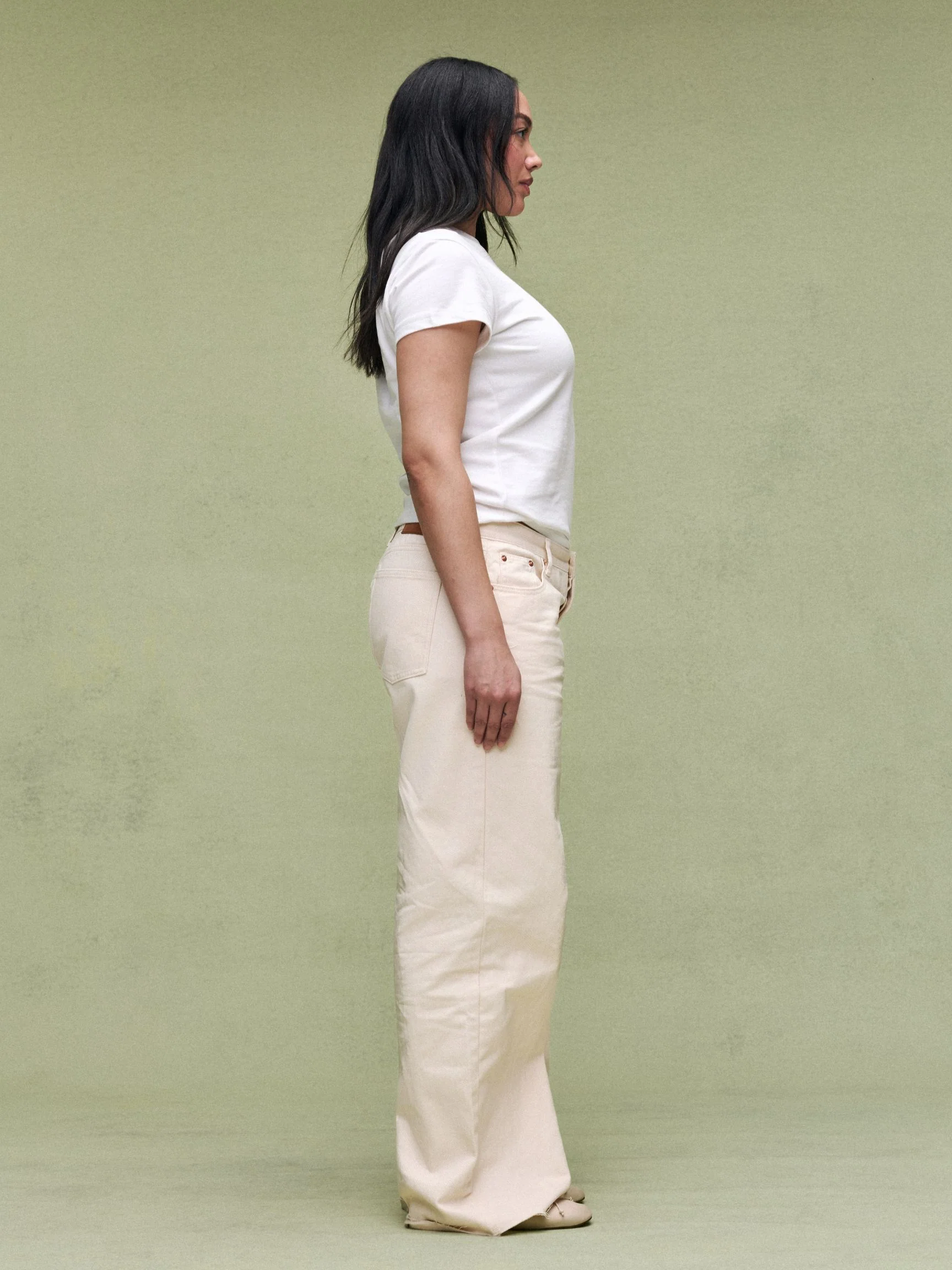 Low Rise Baggy Jeans - Cream - Image 3