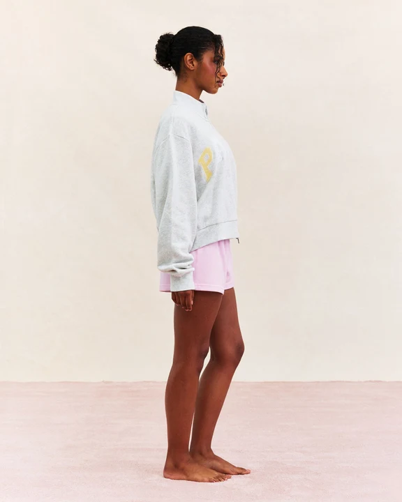 Patchwork Zip Up Mockneck - Heather Grey - Image 3