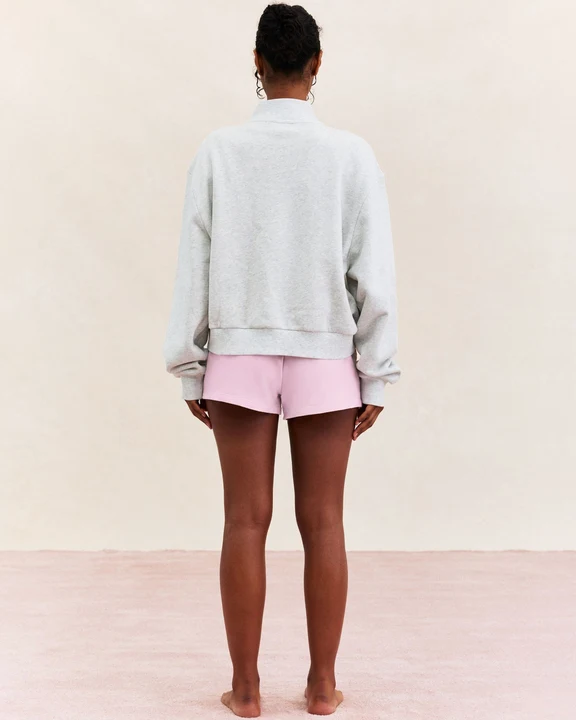 Patchwork Zip Up Mockneck - Heather Grey - Image 4