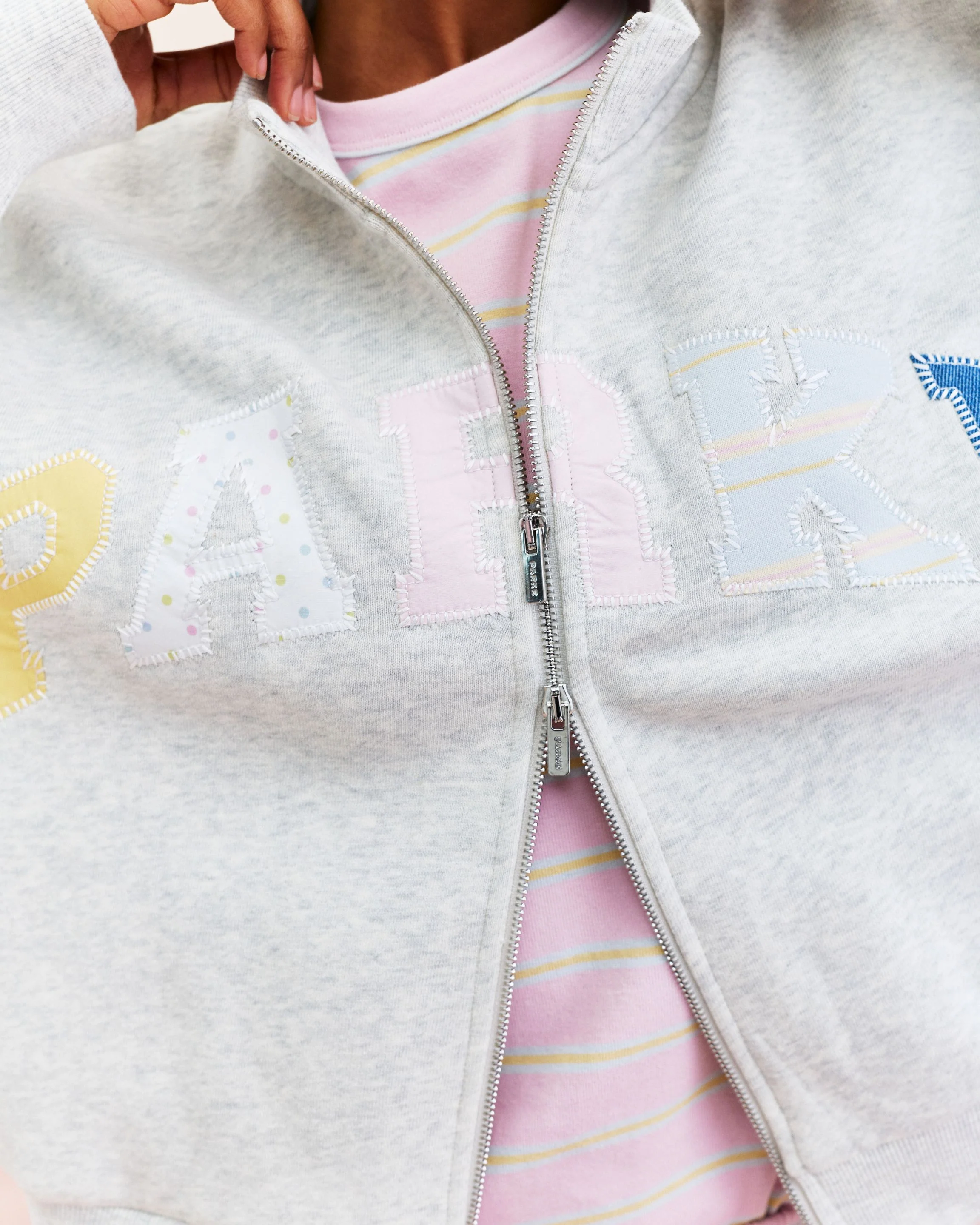 Patchwork Zip Up Mockneck - Heather Grey - Image 5