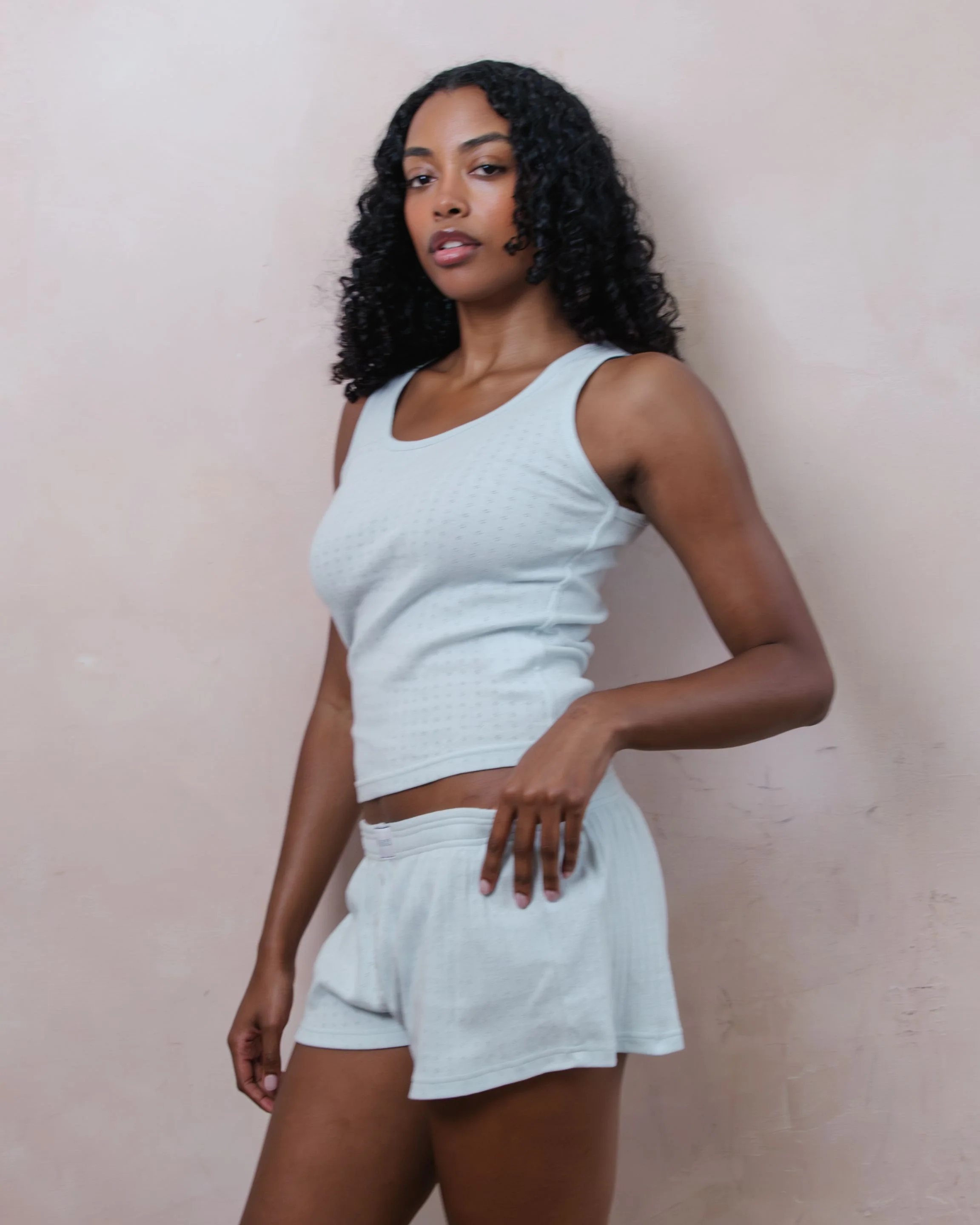 Pointelle Cotton Boxer Shorts - Pale Blue - Image 3