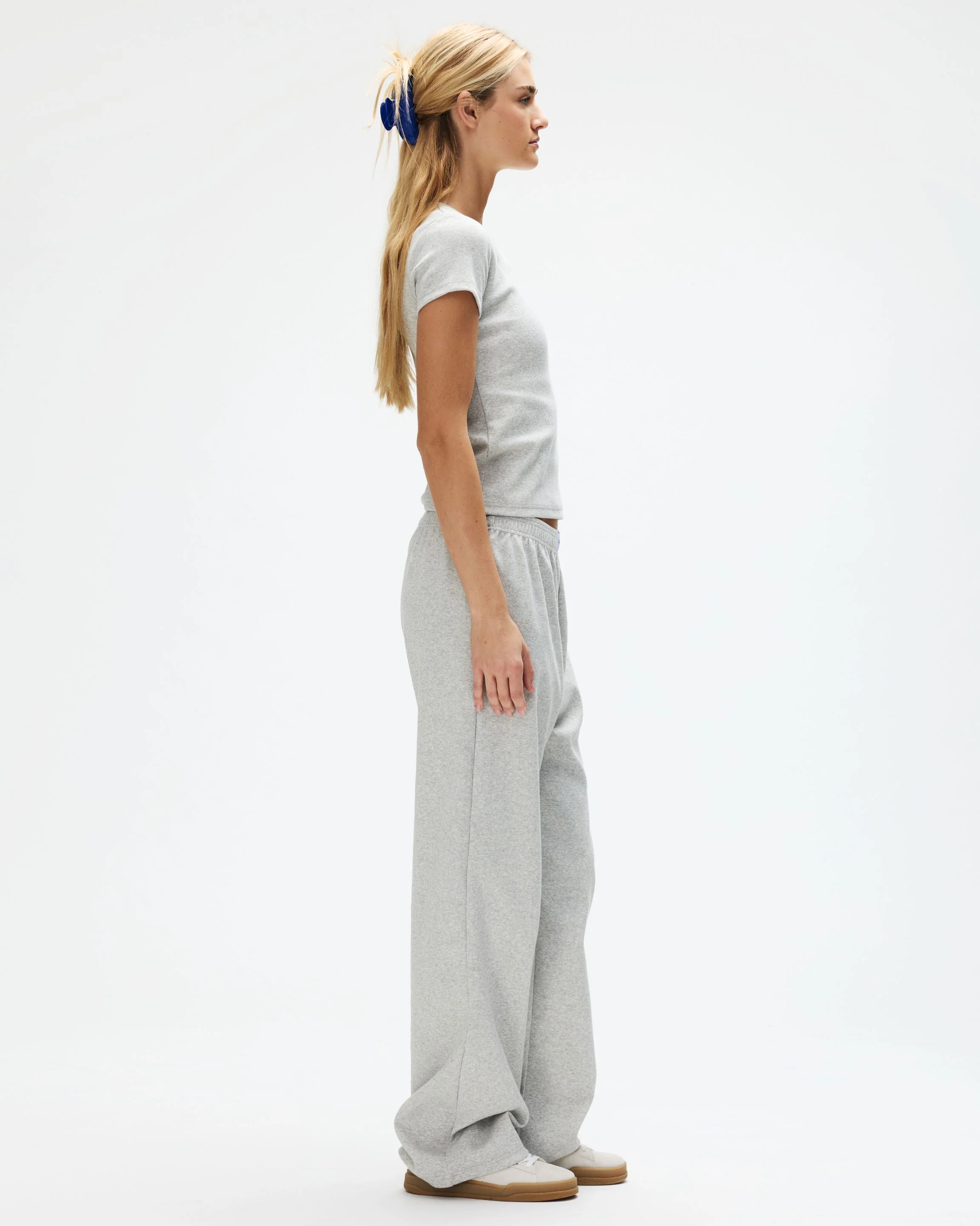 Ribbed Short Sleeve T-Shirt - Grey - Image 3