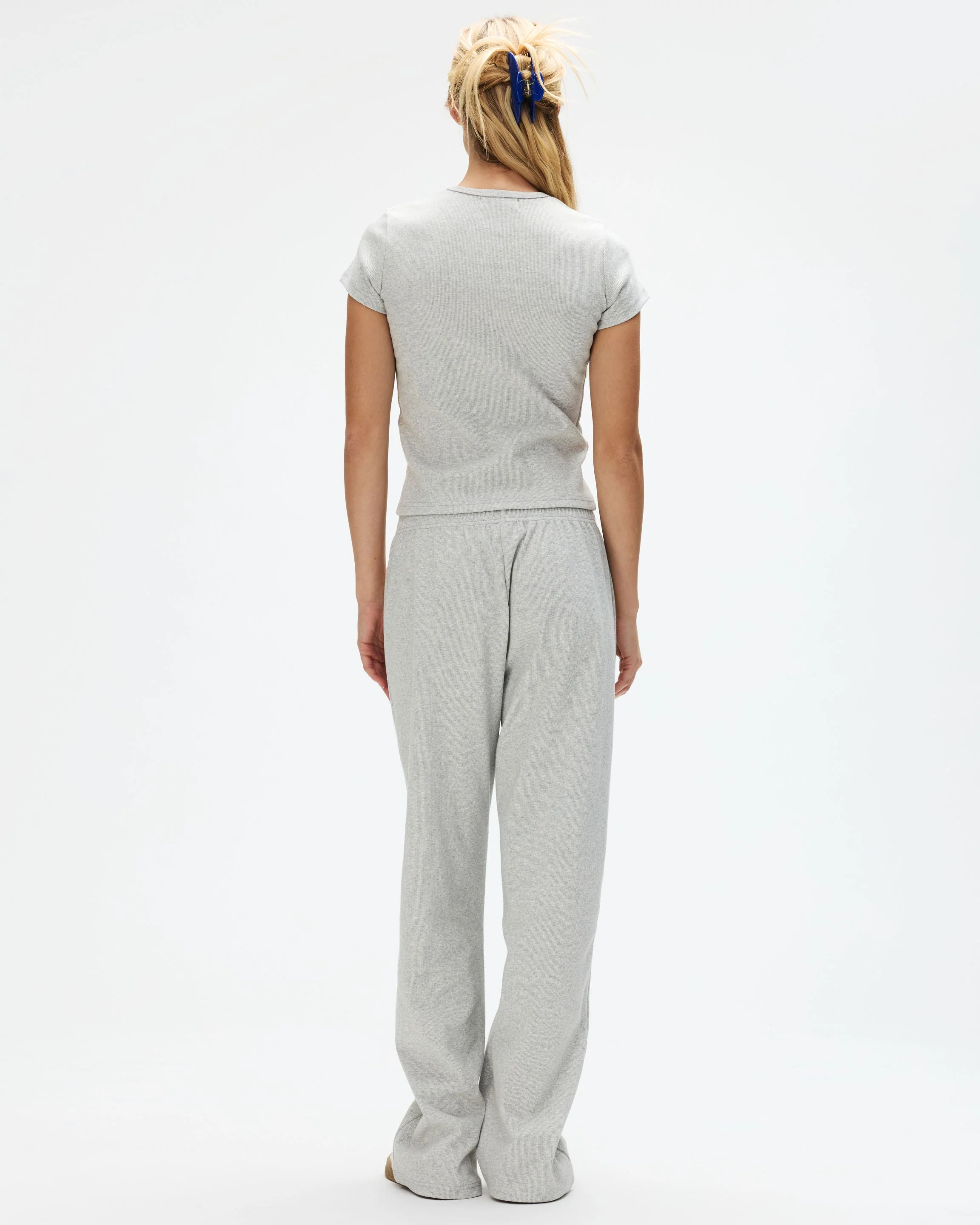 Ribbed Short Sleeve T-Shirt - Grey - Image 4
