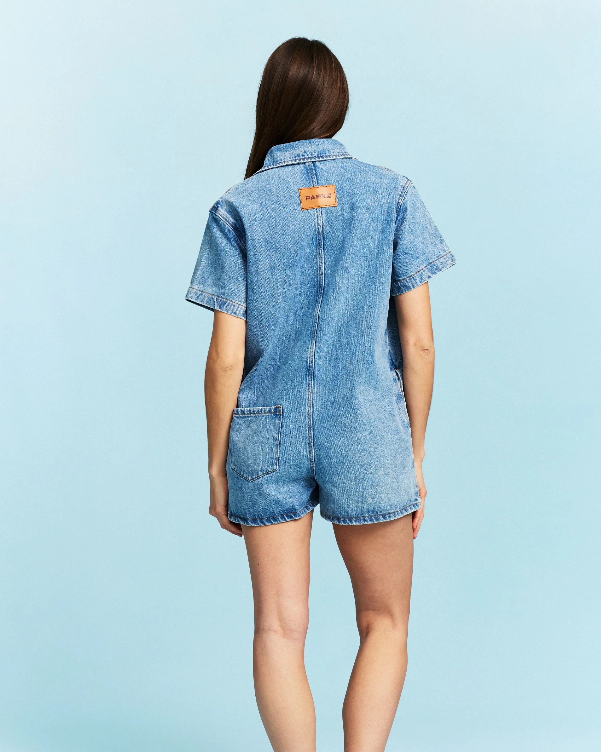 Short Sleeve Denim Romper - Vintage Wash - Image 4