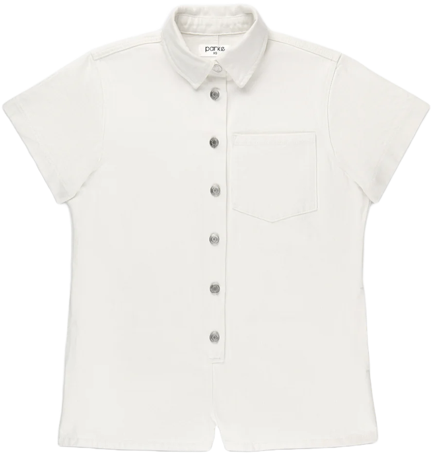 Short Sleeve Denim Romper - White