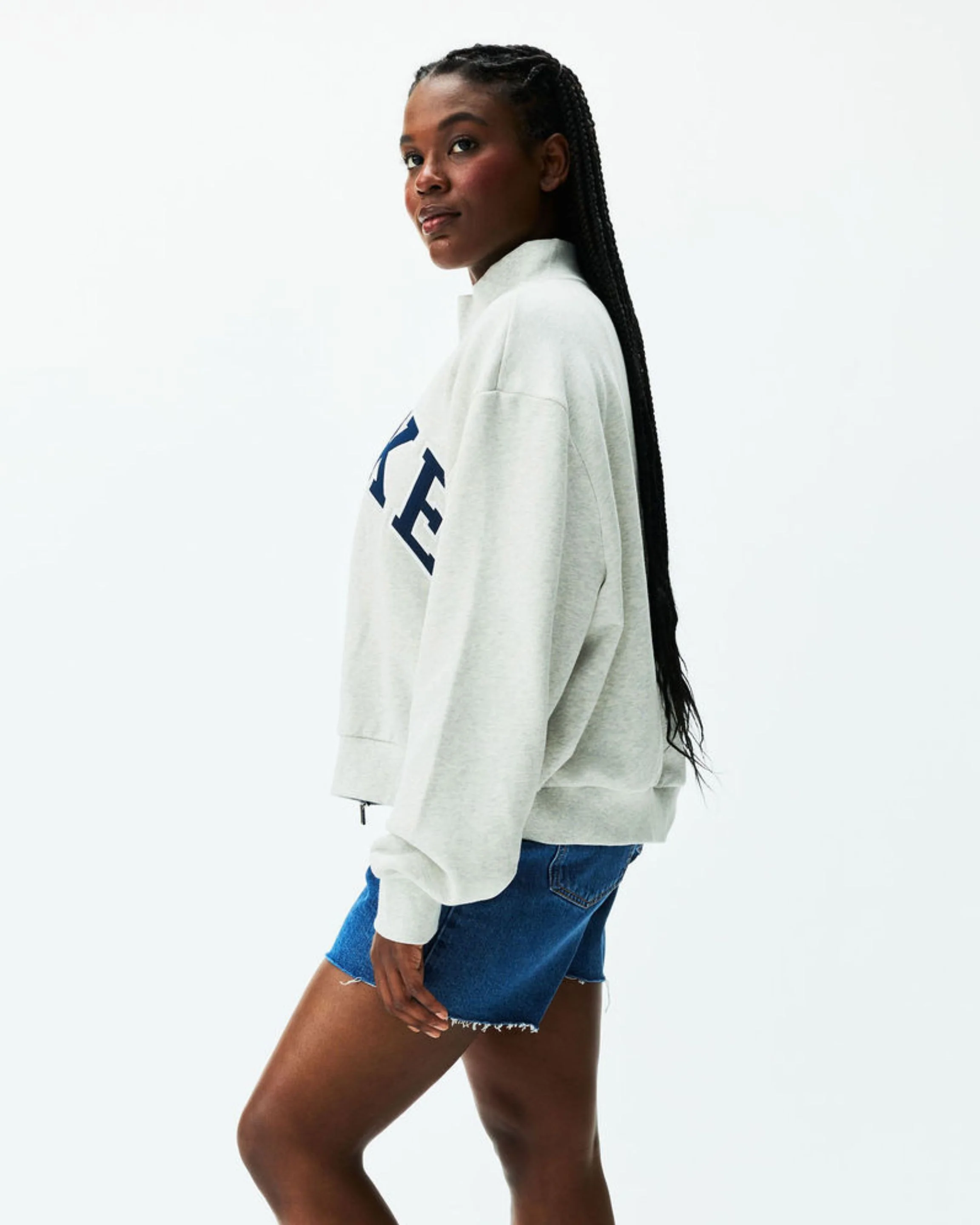 Varsity Zip Up Mockneck - Heather Grey + Denim - Image 3