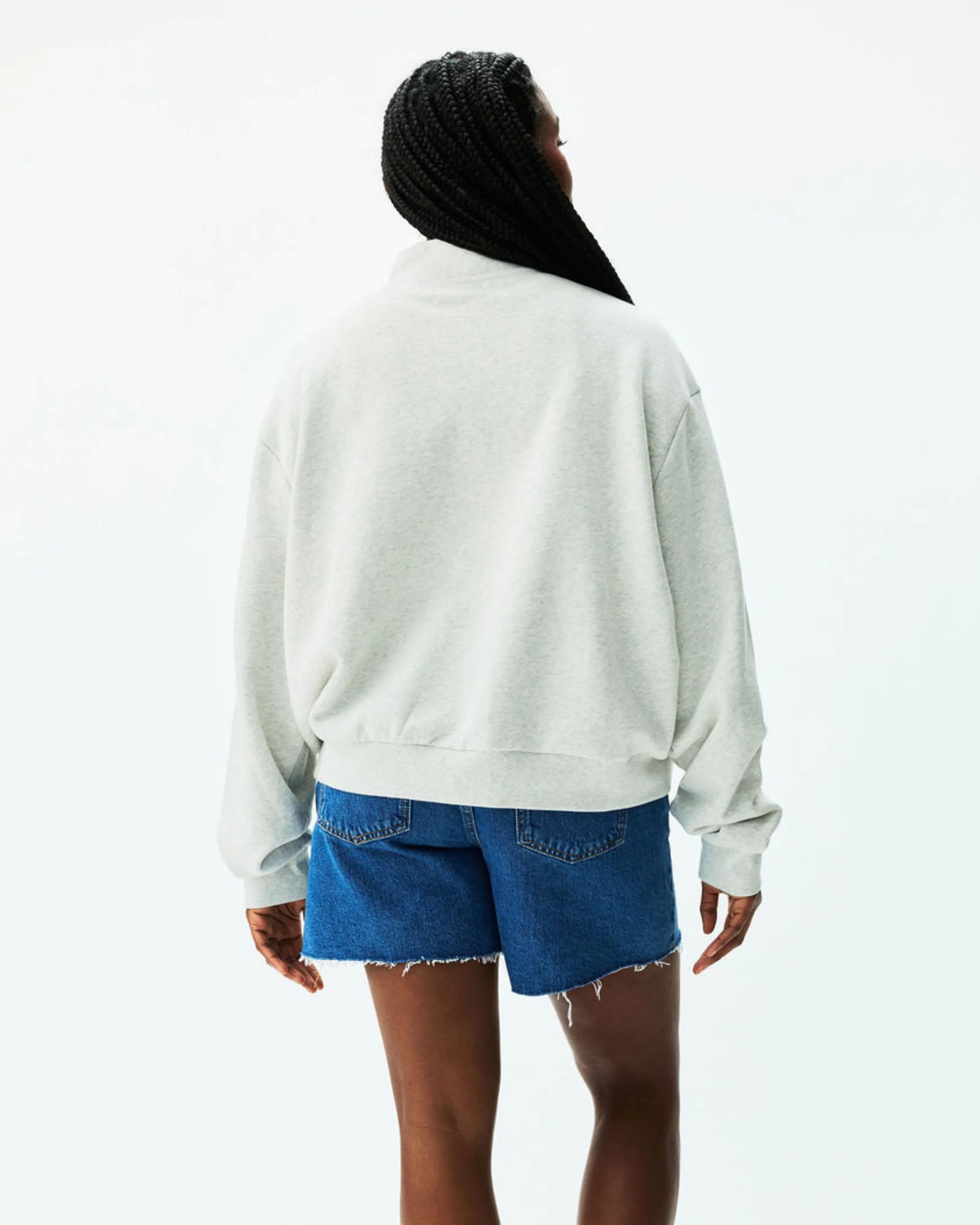 Varsity Zip Up Mockneck - Heather Grey + Denim - Image 4