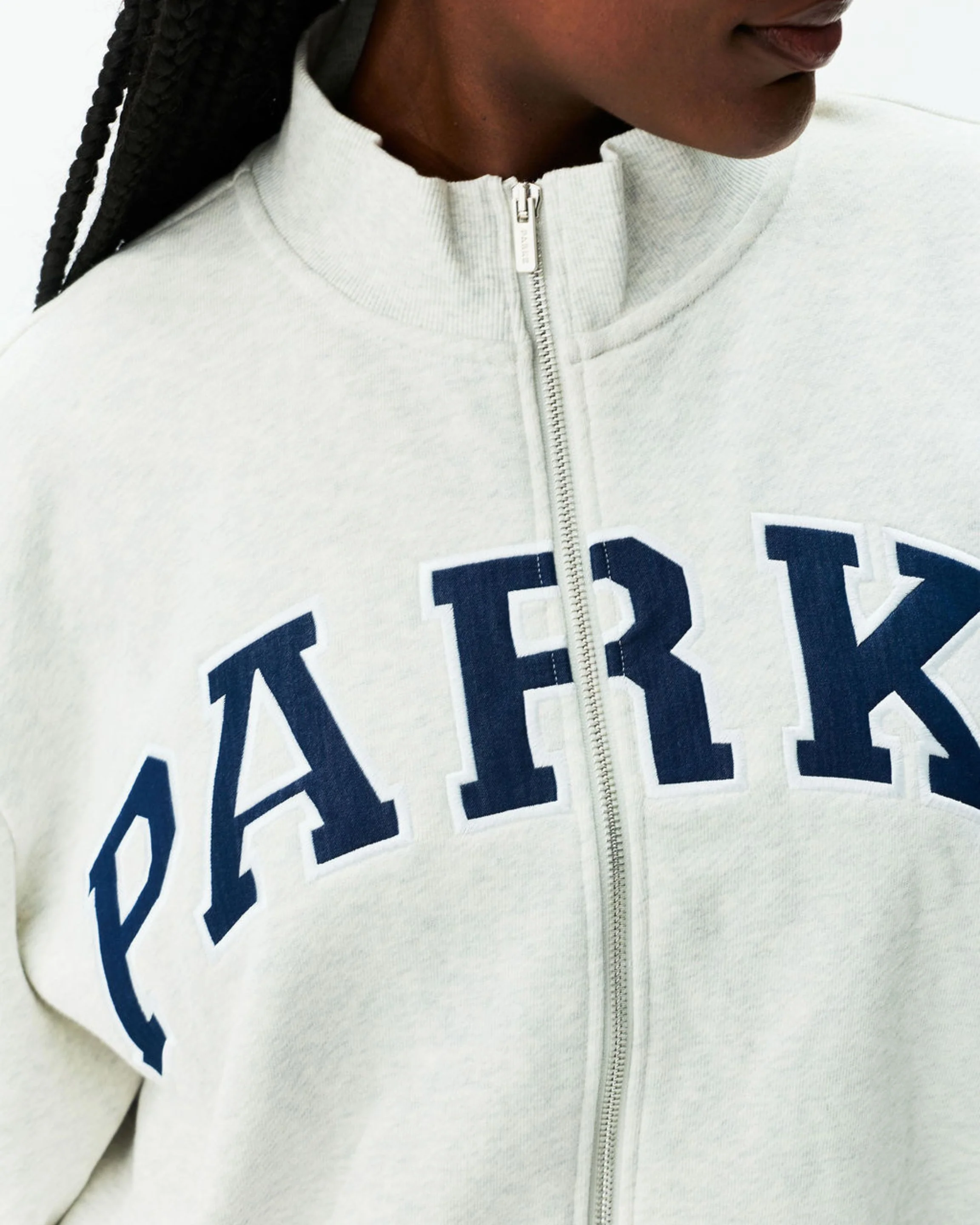 Varsity Zip Up Mockneck - Heather Grey + Denim - Image 5